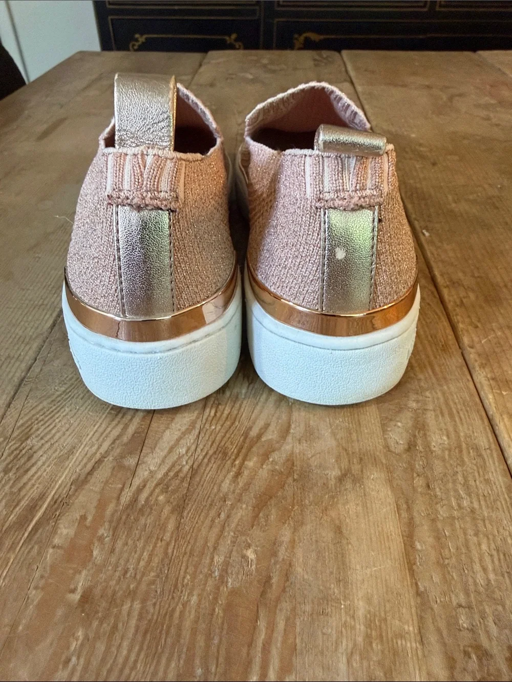 Michael Kors Blush Knit Slip-On Sneakers with Rose Gold Trim